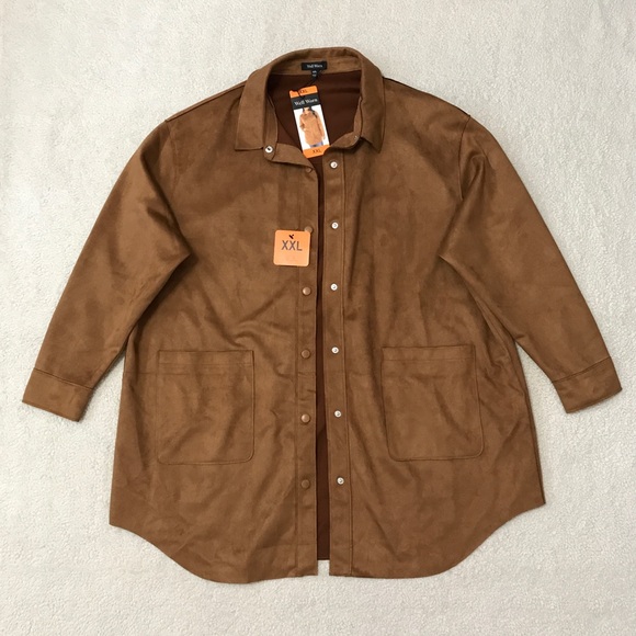 Faux Suede Shacket (Shirt Jacket) Oversized Brown Pit to Pit 27” XXL - Picture 3 of 13